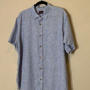 UNTUCKit Men's Size XXL Blue Stripe Linen Westrey WR Shirt Wrinkle Resistant